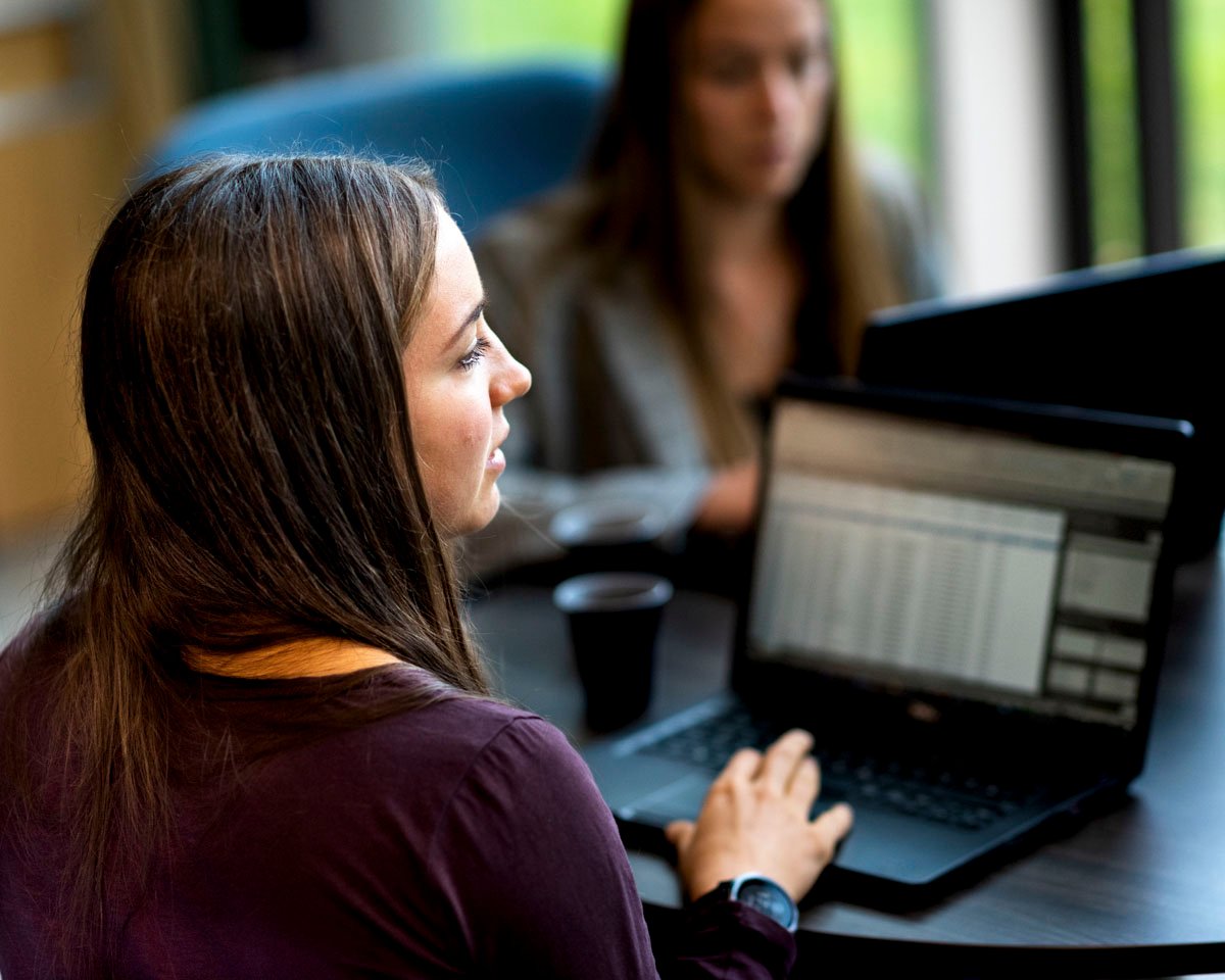 two women working on laptop