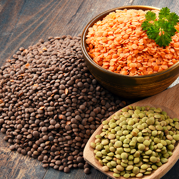 A bowl of lentils and a pile of beans