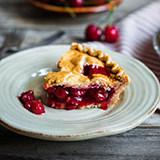 A slice of cherry pie on a plate
