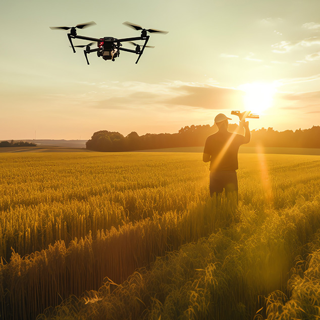 crop grower operating drone in field